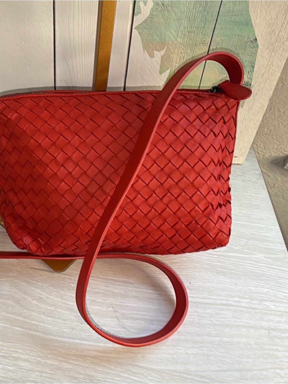 Bottega Veneta Intrecciato Red Woven Leather Shoulder Bag Vintage